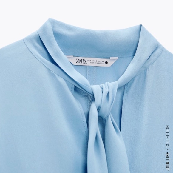 Zara Blue Flowy Cape Sleeve Blouse Size S NWT - Picture 4 of 9